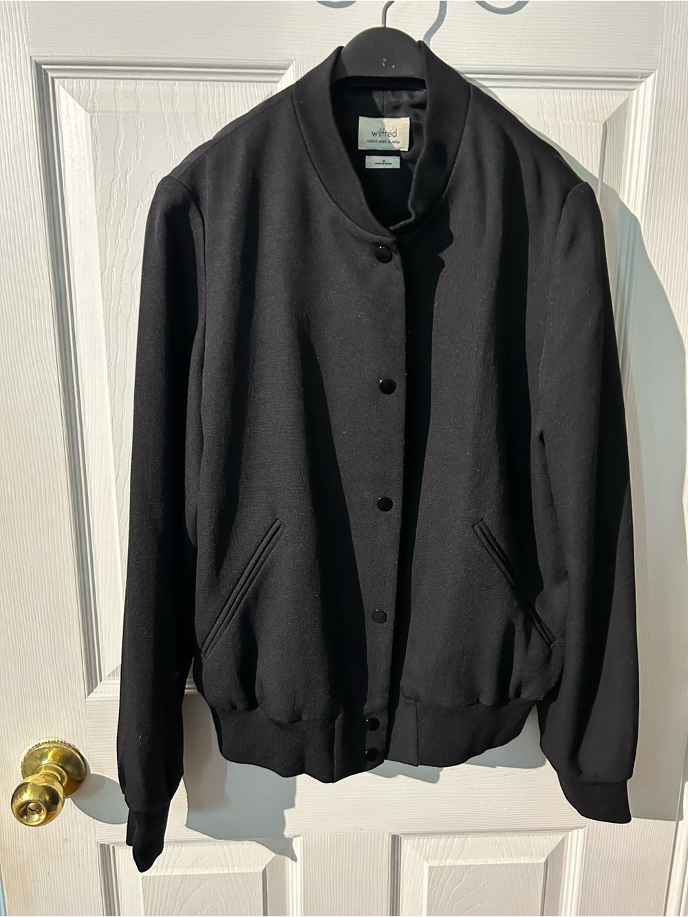 Wilfred Black Bomber Jacket with Snap Front